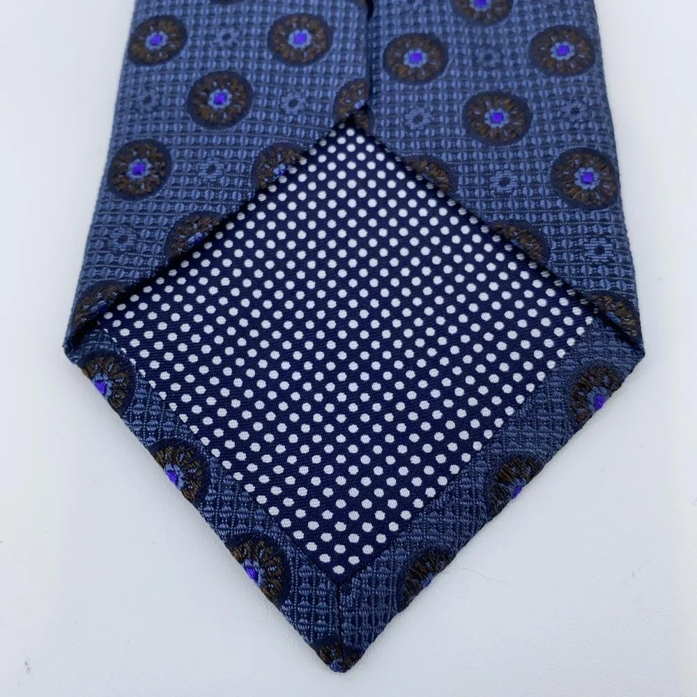 Eton Silk Tie Mens Blue Medallion Pattern Made In Italy Dress Business Necktie